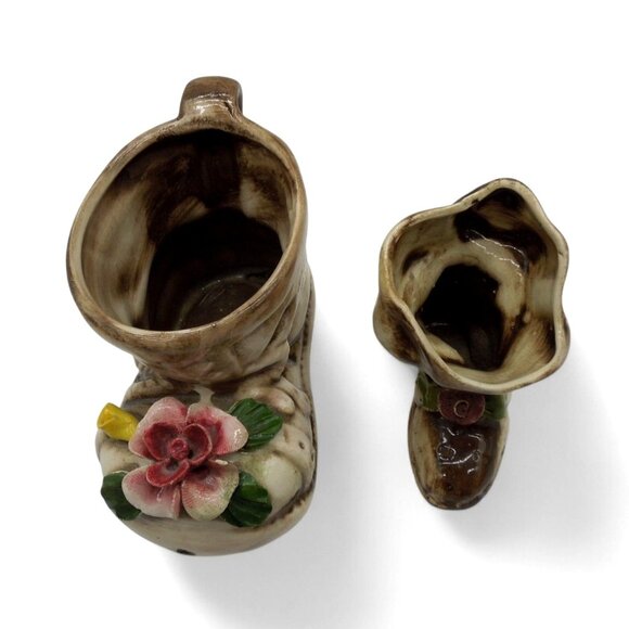 CAPODIMONTE Italian Ceramic Figurine Small Boot Planter Set of 2 Italy Vintage - Picture 2 of 11